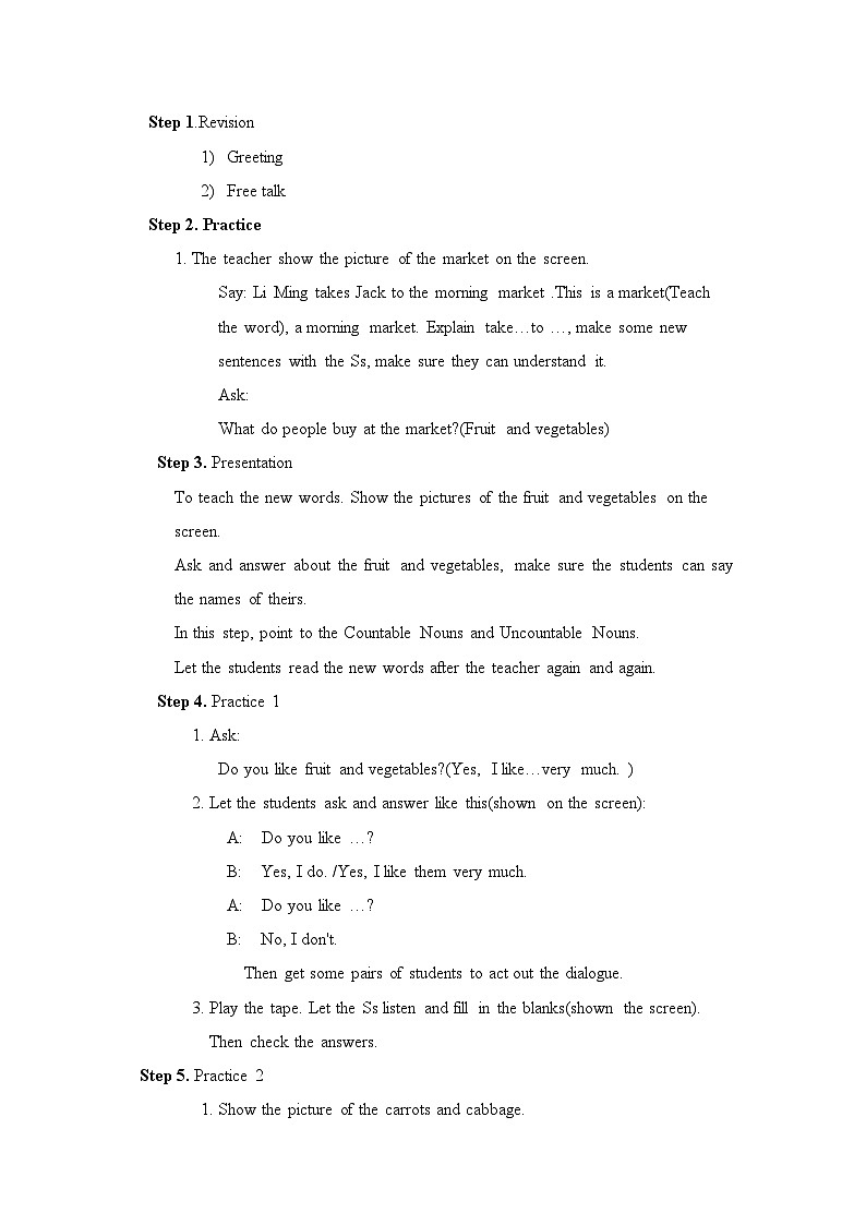 Unit 4 Food and Restaurants Lesson 21  At the Market -2022-2023学年初中英语冀教版七年级上册同步教案02
