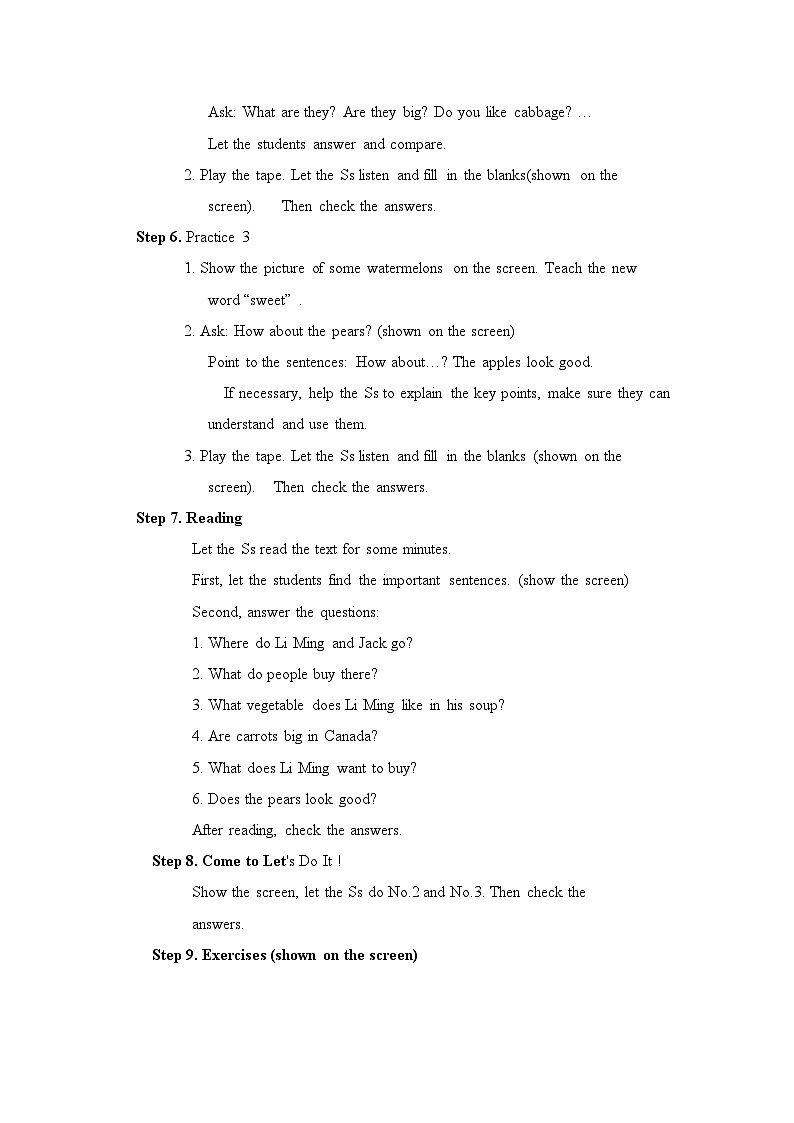 Unit 4 Food and Restaurants Lesson 21  At the Market -2022-2023学年初中英语冀教版七年级上册同步教案03