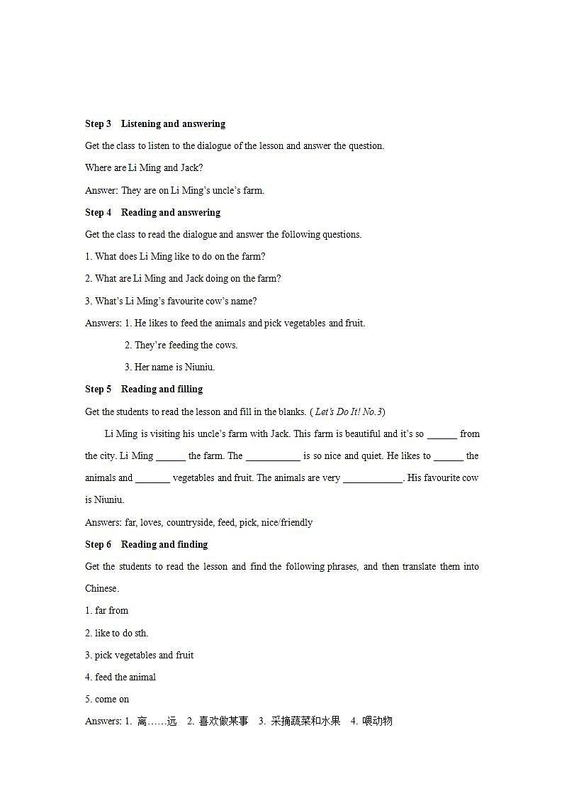 Unit 6 Let's Go! Lesson 34 On the Farm-2022-2023学年初中英语冀教版七年级上册同步教案03