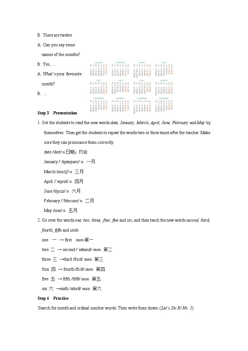 Unit 7 Days and Months Lesson 39 A Class Calendar-2022-2023学年初中英语冀教版七年级上册同步教案02