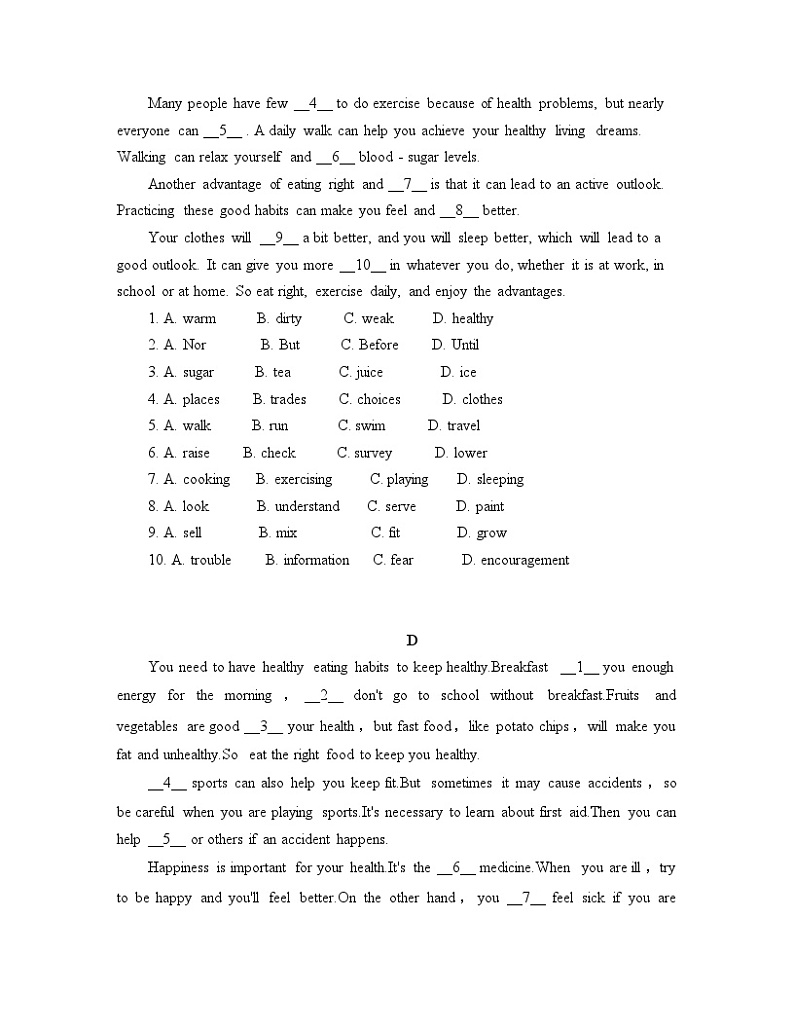 Unit1完形填空练习2023-2024学年冀教版英语九年级上册03