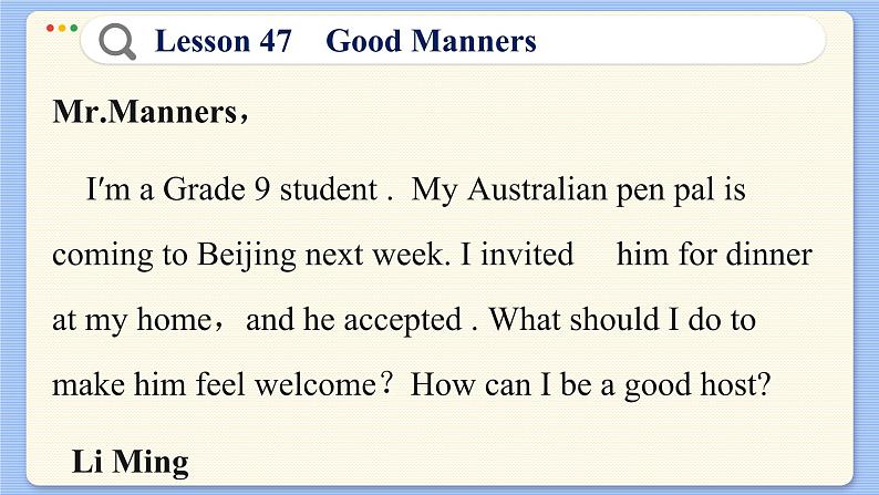 冀教版英语九年级Lesson 47  Good Manners（课件PPT）07