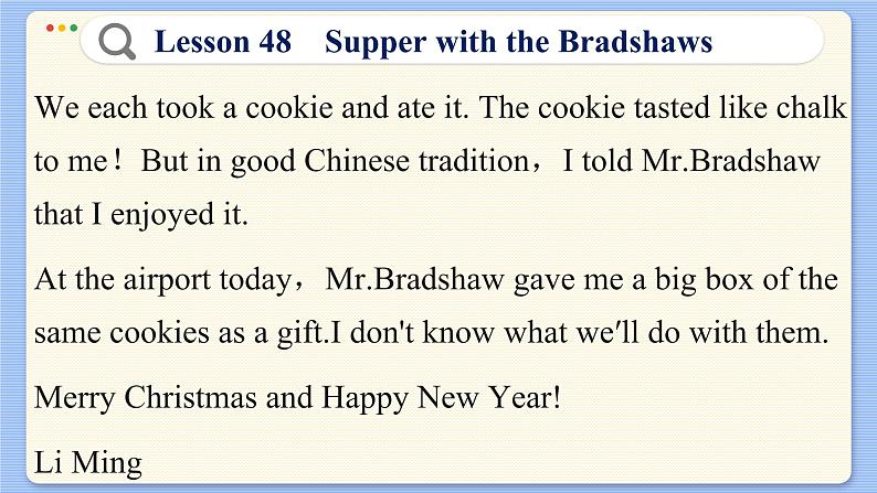 冀教版英语九年级Lesson 48  Supper with the Bradshaws（课件PPT）08