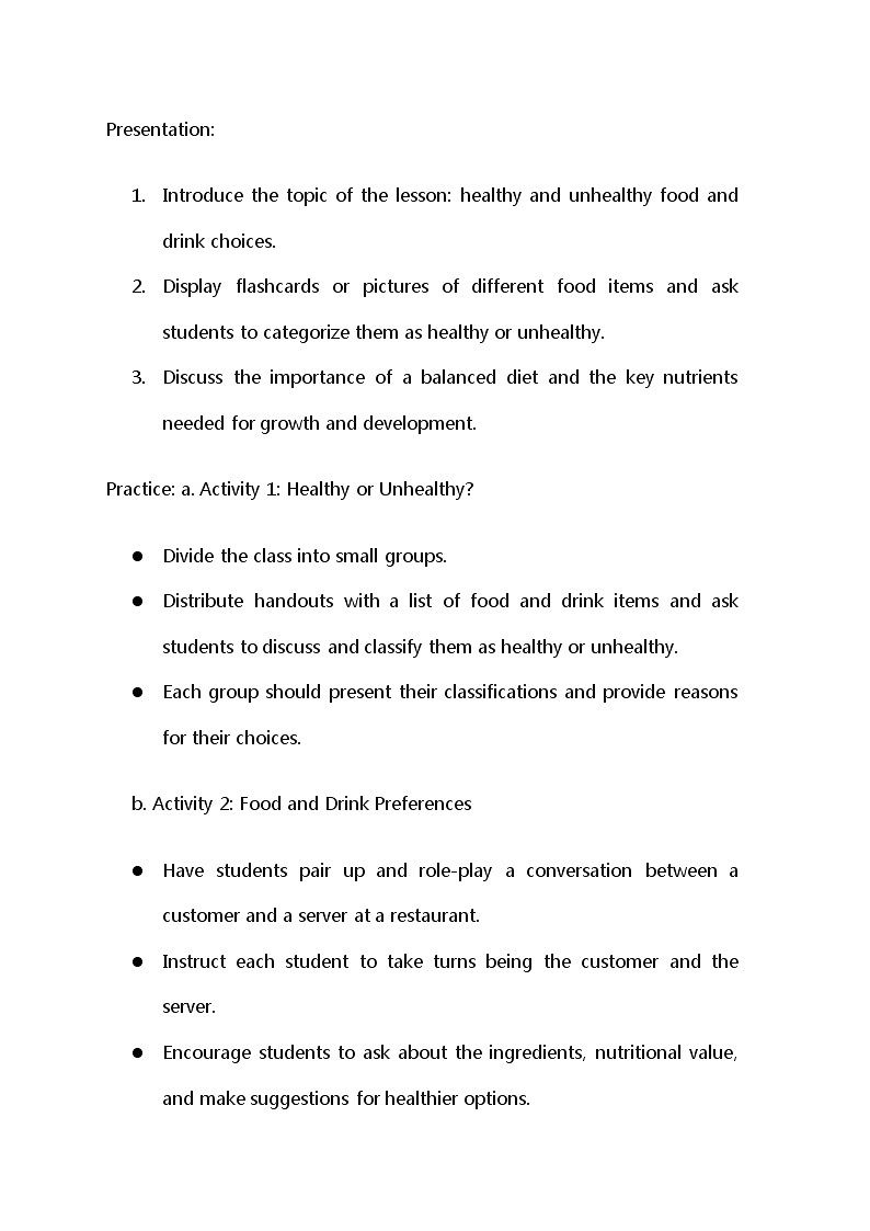 Module4 unit2 Is your food and drink healthy？教案 2023-2024学年外研版英语七年级上册第2页