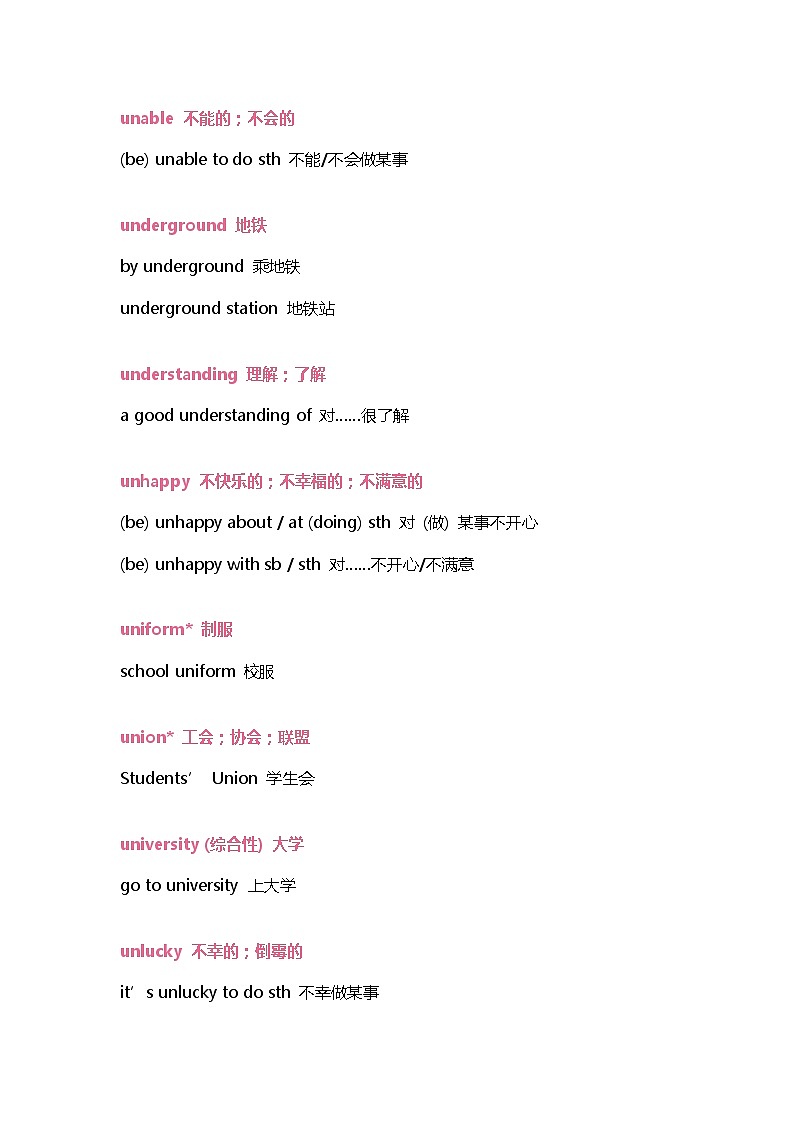 中考英语阅读必过关词块U第1页