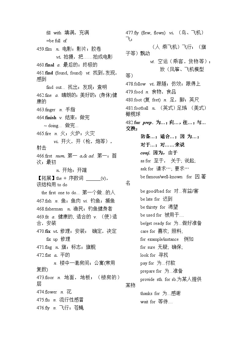 中考考纲词汇及用法梳理 (F-G)02