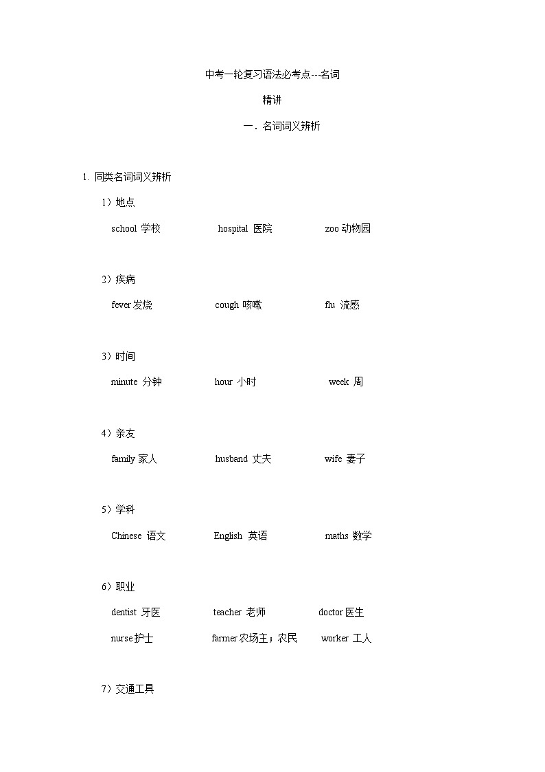 人教版英语---中考一轮复习语法必考点讲练---名词（含习题）第1页