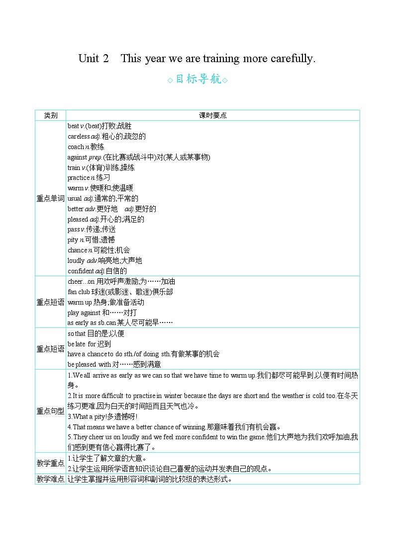 Module 3 Unit 2　This year we are training more carefully.（教案）外研版英语八年级上册01