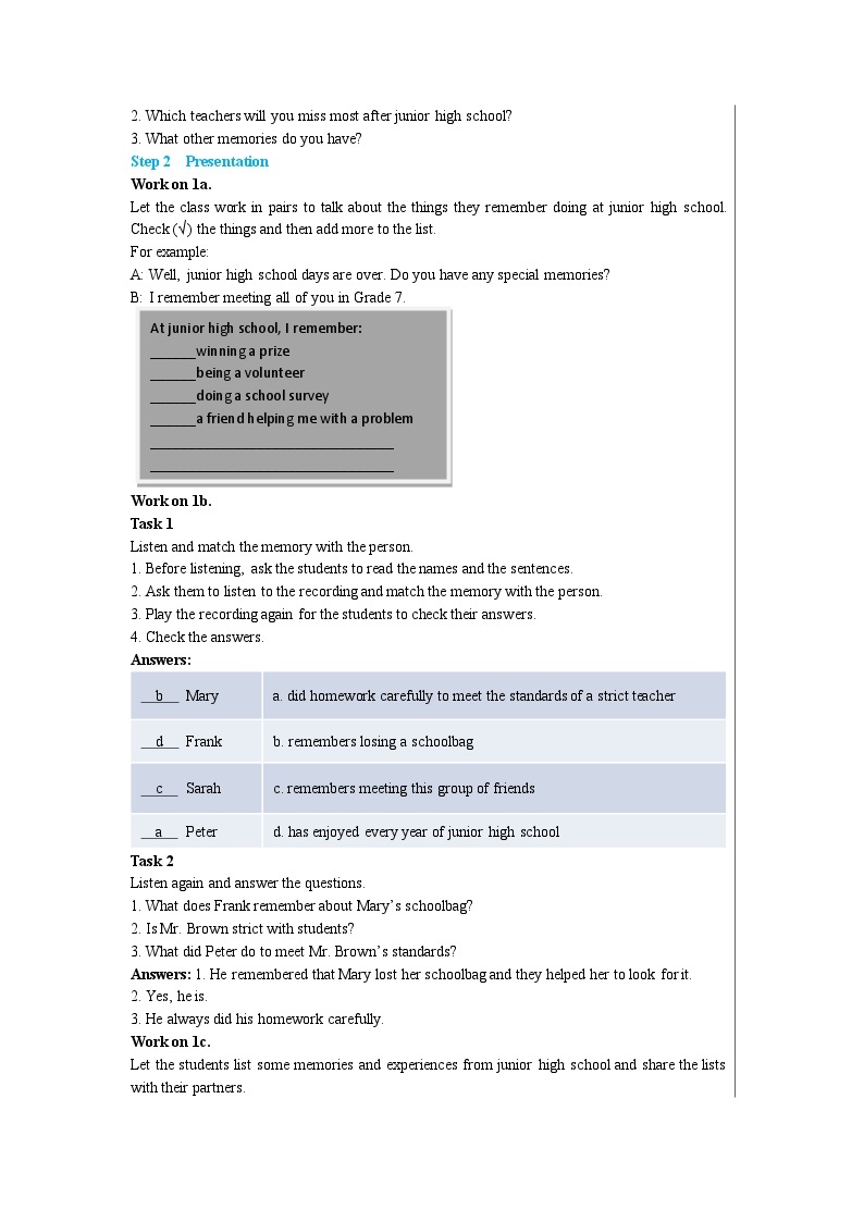 人教版英语九年级下册Unit 14  Section A（1a—2d）(第1课时) 教案02