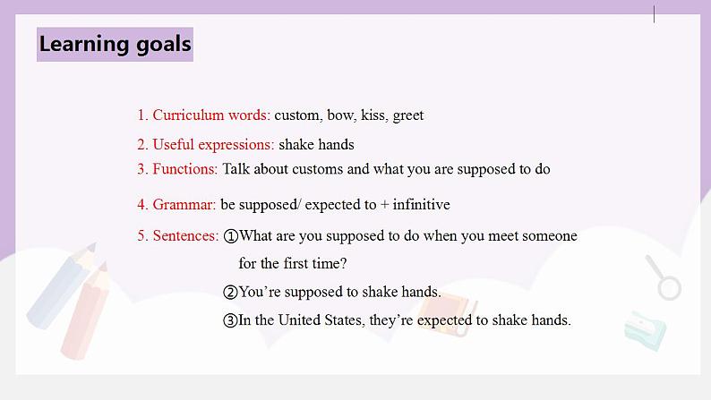 人教新目标 (Go for it) 版英语 Unit 10 You’re supposed to shake hands.（SectionA1a-2d）课件+素材02