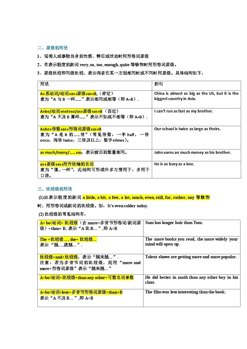 形容词和副词的原级、比较级和最高级知识点与精练习题-教习网|试卷下载