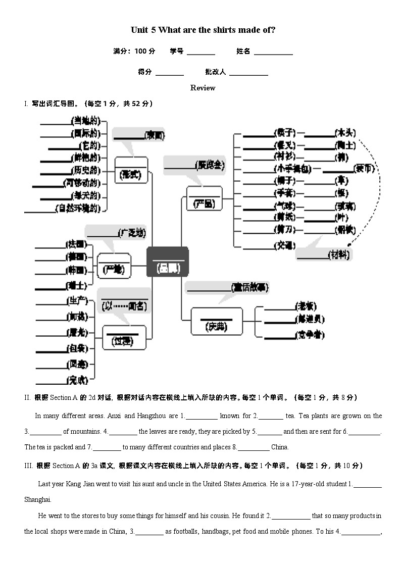 Unit 5 review听写第1页