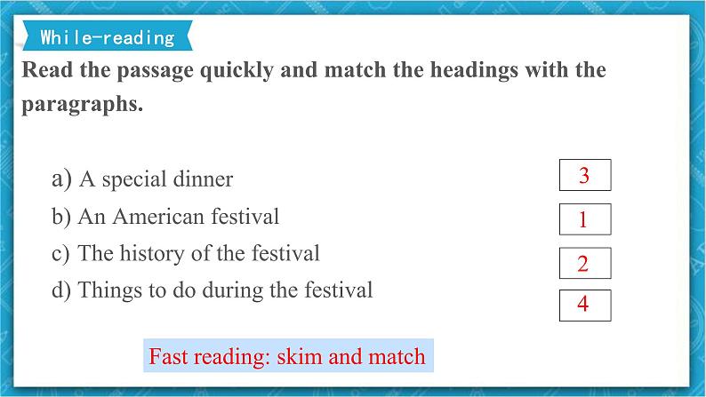 外研新标准英语九年级上册 Module 2 Unit 2 We have celebrated the festival since the first pioneers arrived in America 课件+教案07