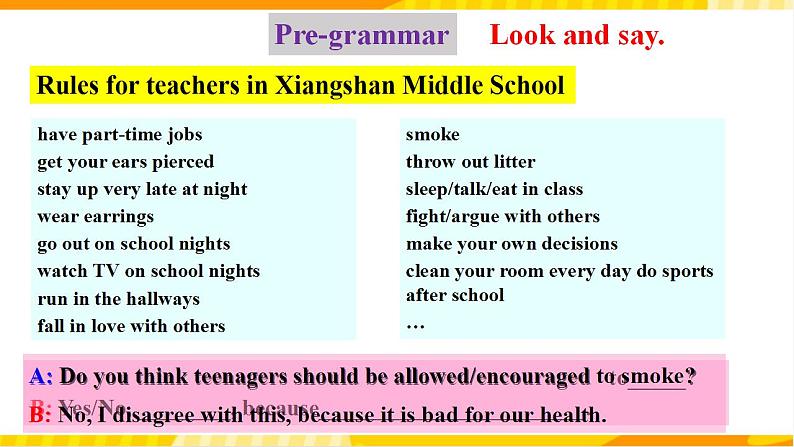 人教新目标版英语九年级Unit 7 《Teenagers should be allowed to choose their own clothes. Section A Grammar focus-4c 》课件+练习+音频04