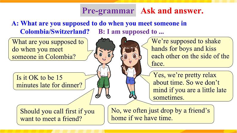 人教新目标版英语九年级Unit10《 You're supposed to shake hands. Section A Grammar focus-4c》 课件04