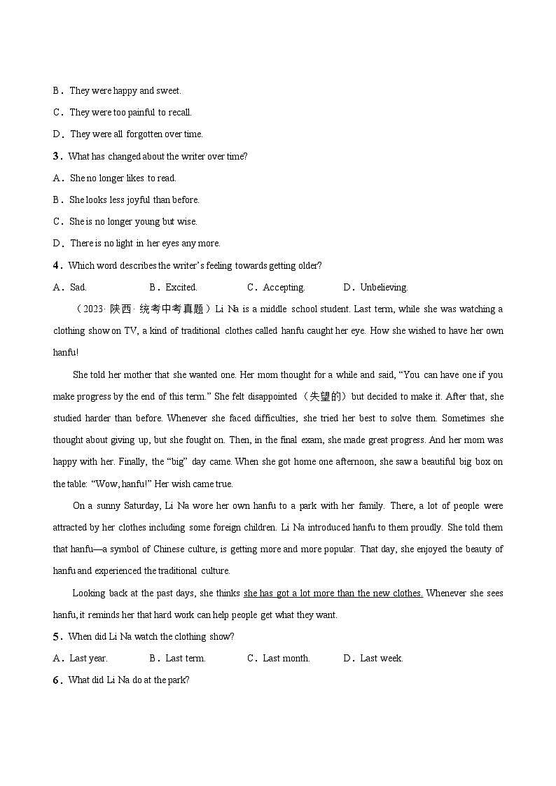 中考英语真题汇编第3期05阅读理解之记叙文03