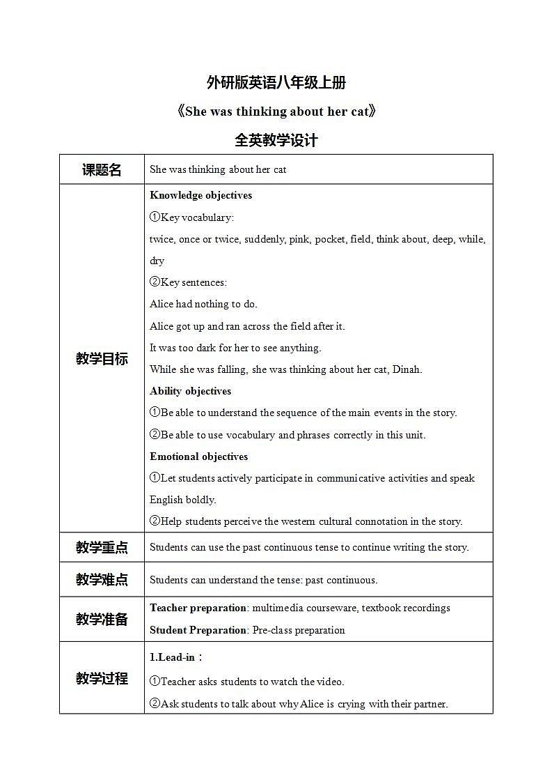 外研版英语八上Module7 Unit2  She was thinking about her cat 课件+教案+素材01
