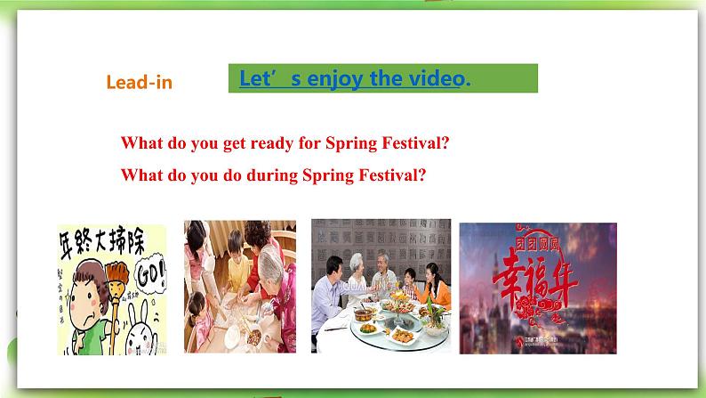 外研版英语7上Module10 Spring Festival Unit 2 My mother's cleaning our house and sweeping away bad luck 课件+教案+导学案02