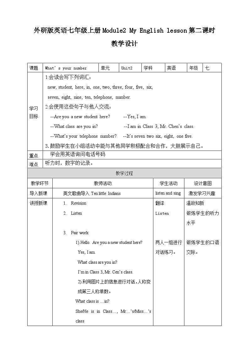 Starter Module 2 what's your number （课件+教案+练习）01