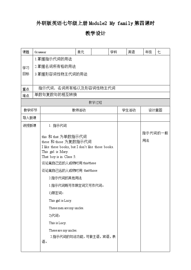 Module 2 My family. Grammar （课件+教案+同步练习）01