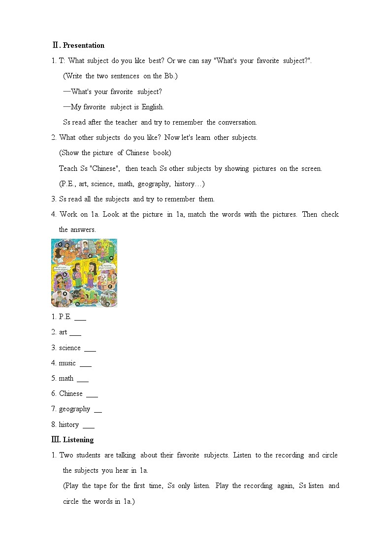 【单元教案】人教新目标(Go for it)版英语七年级上册--Unit 9 My favorite subject is science. 单元教案03