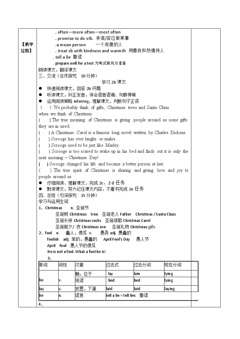 【同步教案】人教版英语九年级全册--Unit 2 I think that mooncakes are delicious!Section B 2a-3b Self check 教案（表格式）02