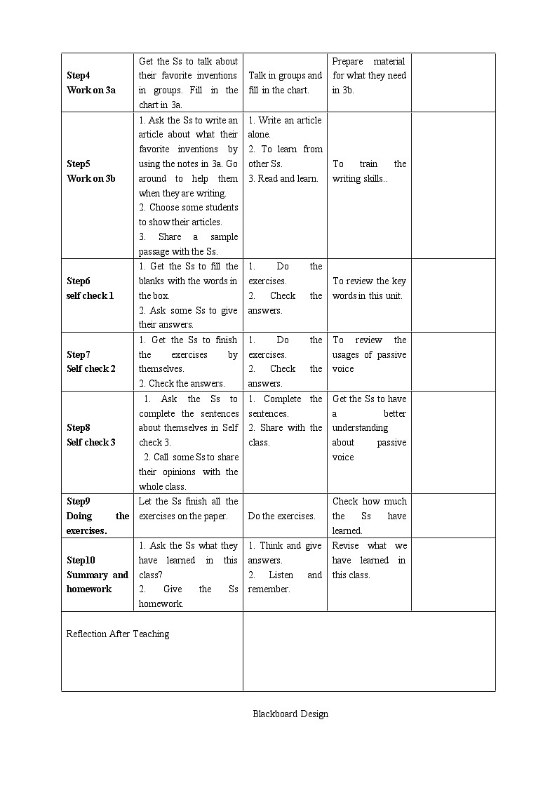 【同步教案】人教版英语九年级全册--Unit 6 When was it invented? Section B 3a- Selfcheck教案（表格式）02