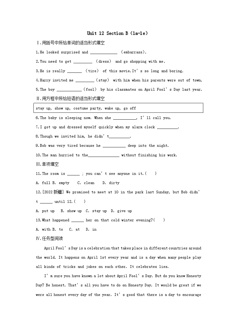 【课时训练】人教版英语九年级全册：Unit 12 Life is full of the unexpected Section B（1a-1e）课时训练（含答案）01