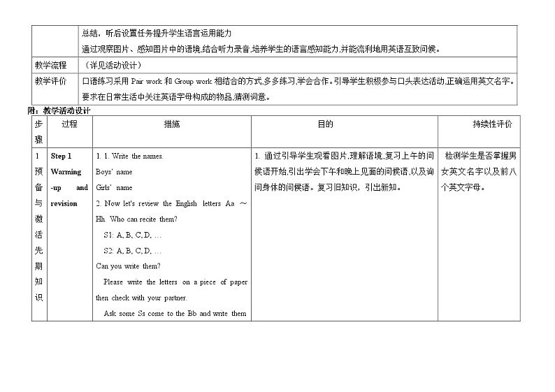 【同步教案】人教新目标版英语七年级上册--Unit 1 Good morning !Period3（3a-3d）教案（表格式）第3页