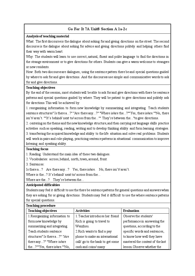 【同步教案】人教新目标版英语七年级上册--Unit 8 When is your birthday Section A 1a-2c 教案（表格式）01