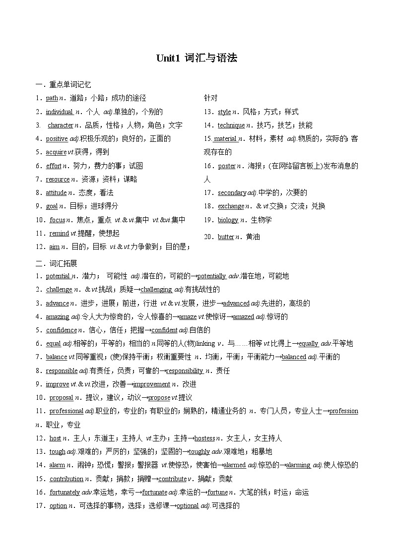 专题17.Unit1词汇与语法--2023年英语初升高衔接大串讲（牛津译林版）01