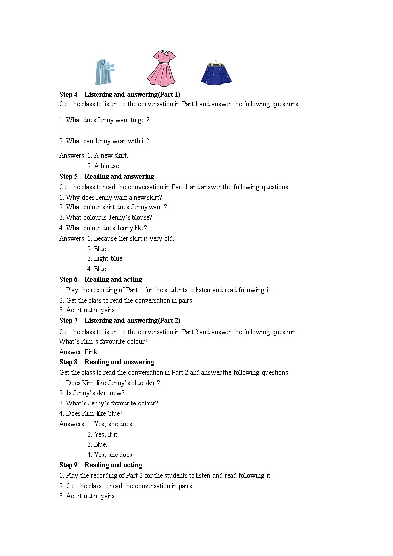 冀教版英语 七年级上册Unit 2 Lesson 7 Jenny’s New Skirt教案第3页