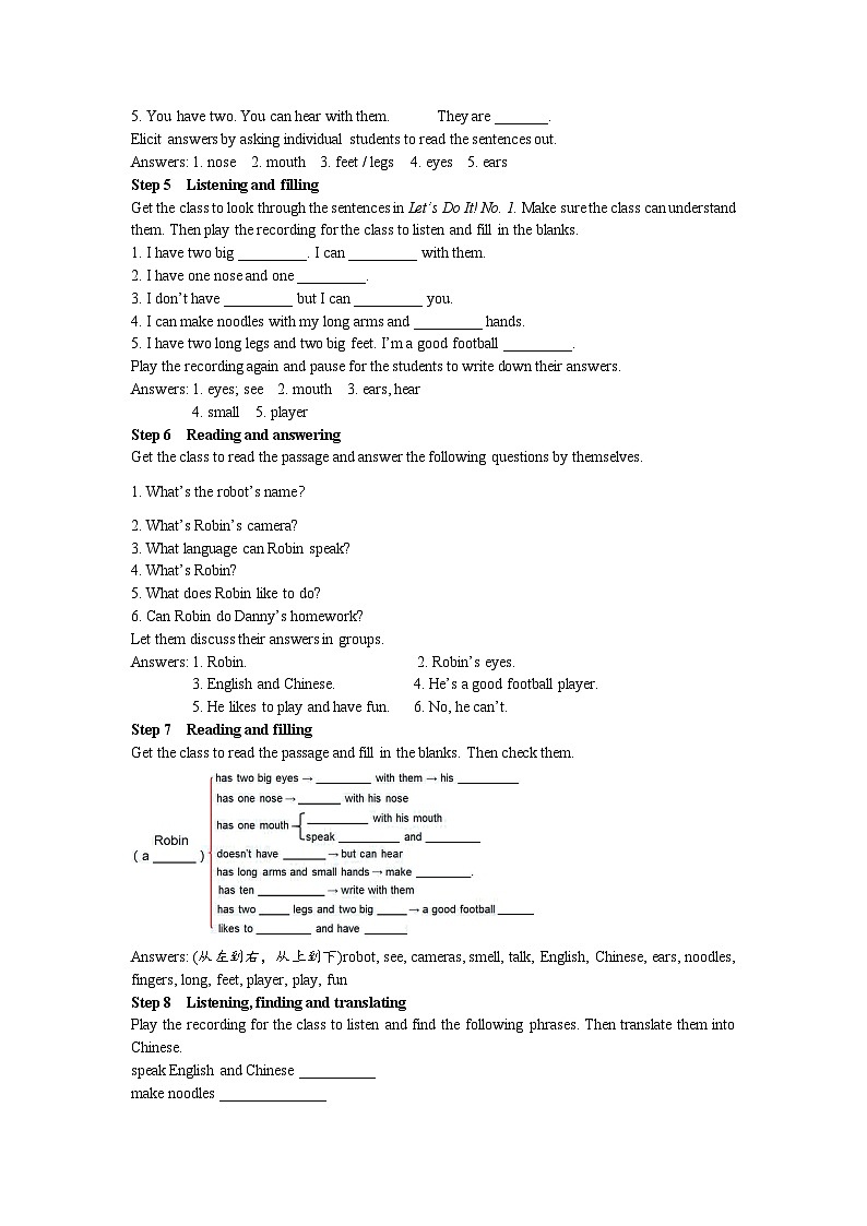 冀教版英语 七年级上册Unit 3 Body Parts and Feelings Lesson 13 Body Parts教案03