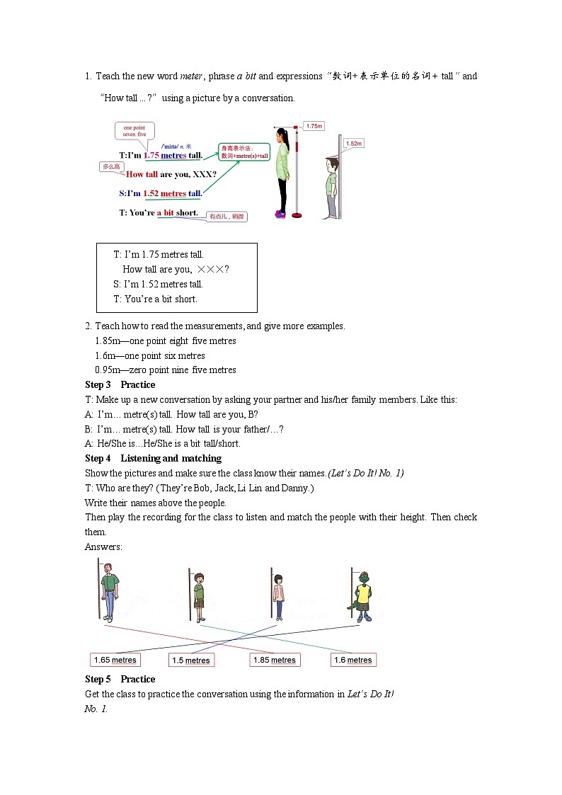 冀教版英语 七年级上册Unit 3 Body Parts and Feelings Lesson 15 Tall or Short教案02