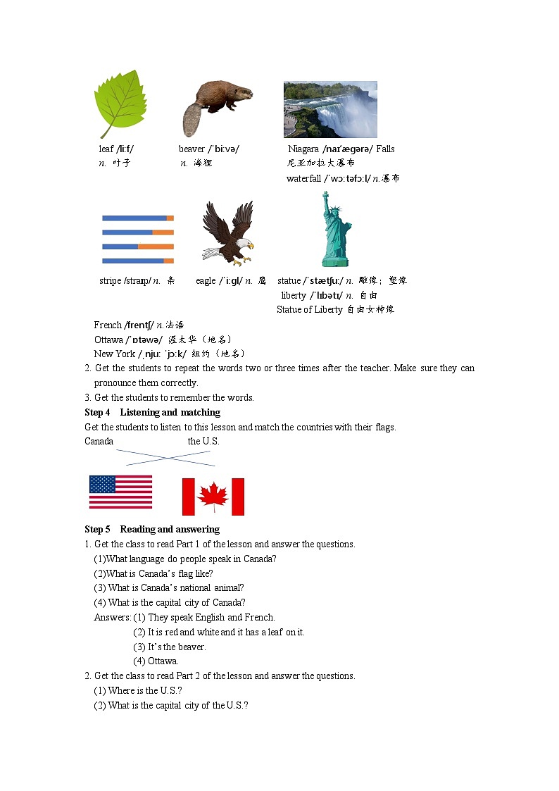冀教版英语 七年级上册Unit 8 Countries around the world Lesson 46 Canada and the U.S.教案02