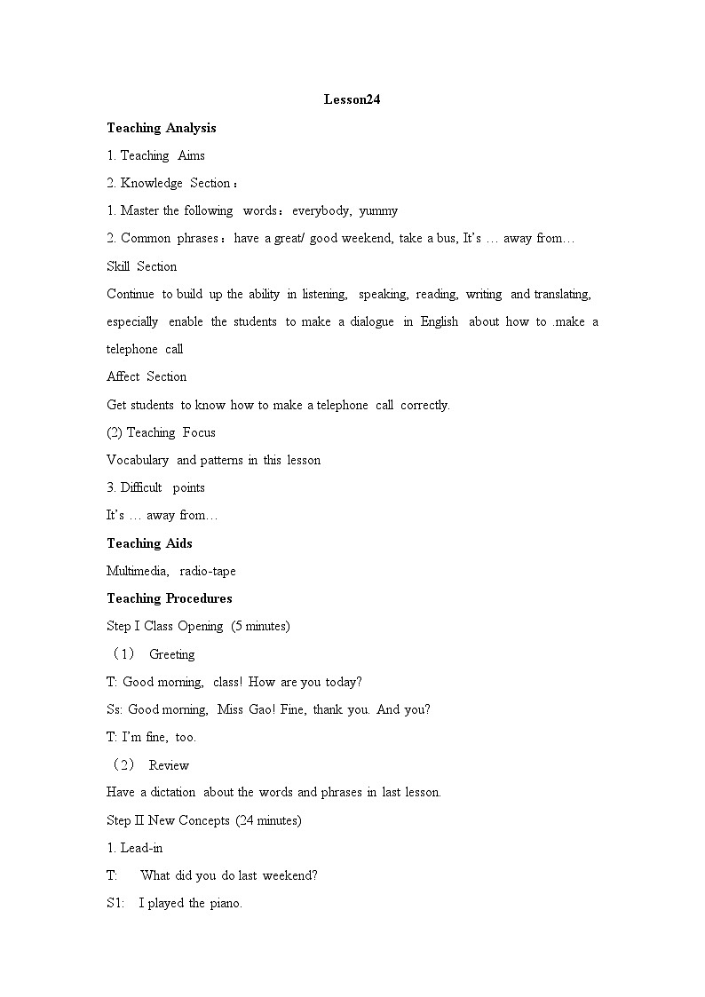 冀教版英语 七年级上册nit 4 Food and Restaurants Lesson 24   Eat Good Food! 教案01