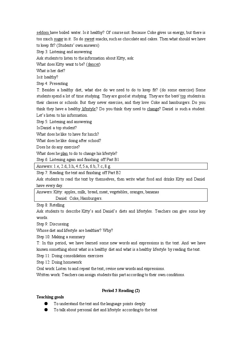 牛津译林版初中英语七年级上册Unit 6 Food and lifestyle 全单元教案（8课时）+全单元课时练习（无答案）03