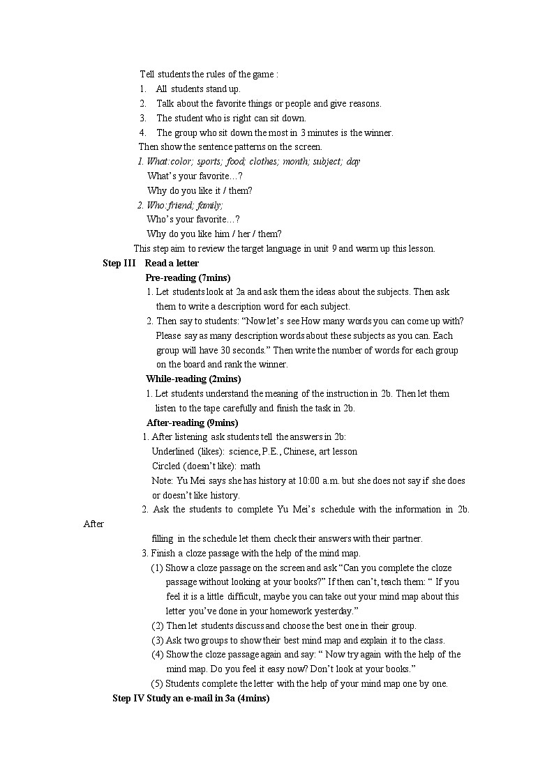 《Unit 9 My favorite subject is science Section B 2a-self check》教案9-七年级上册新课标英语【人教版】03