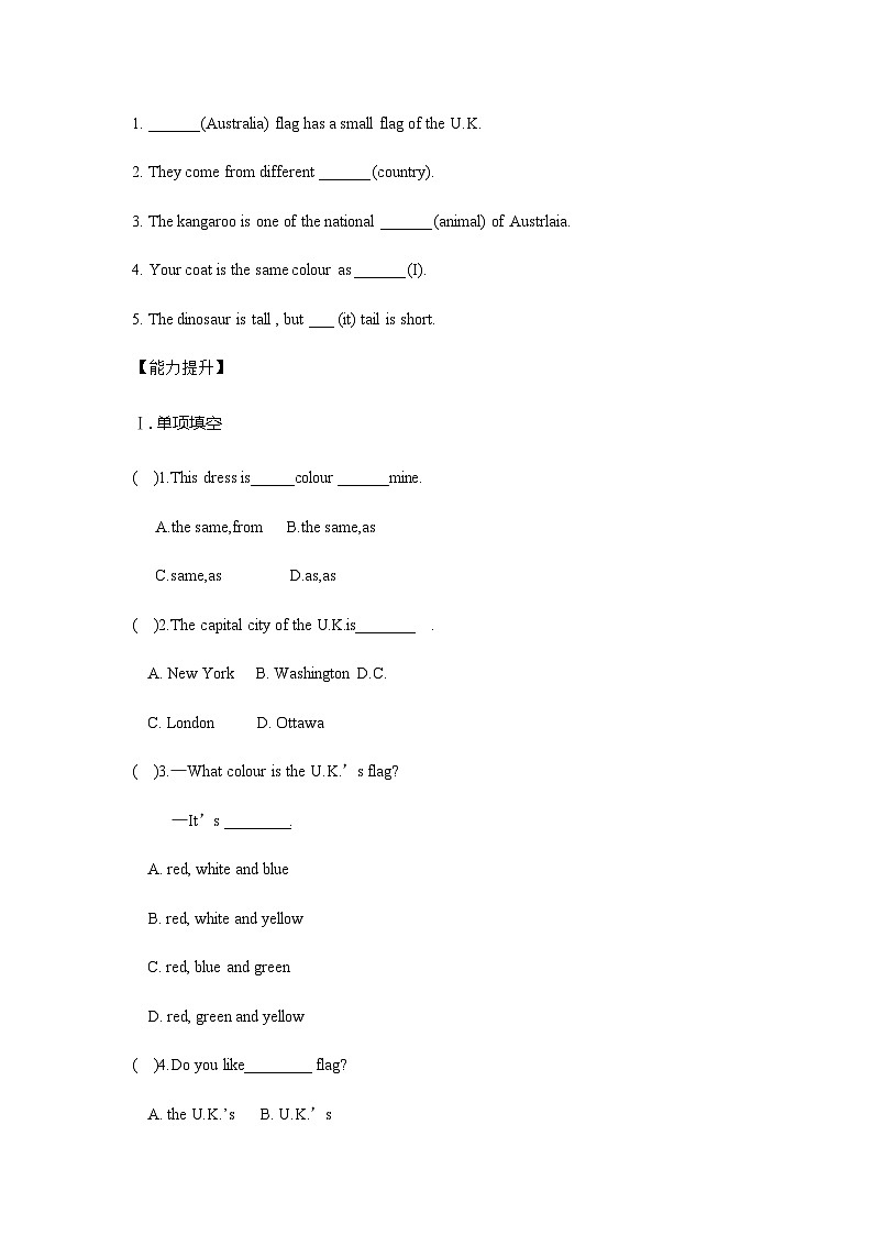 冀教版 初中英语 七年级上册Unit 8 Countries around the world Lesson 47 The U.k. and Austualia 导学案（含答案）02