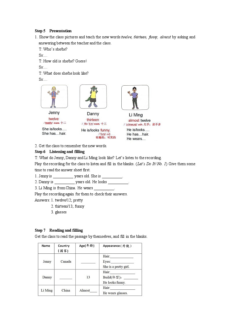 冀教版 初中英语 七年级上册  Unit 3 Body Parts and Feelings Lesson 18 We All Look Different教案03