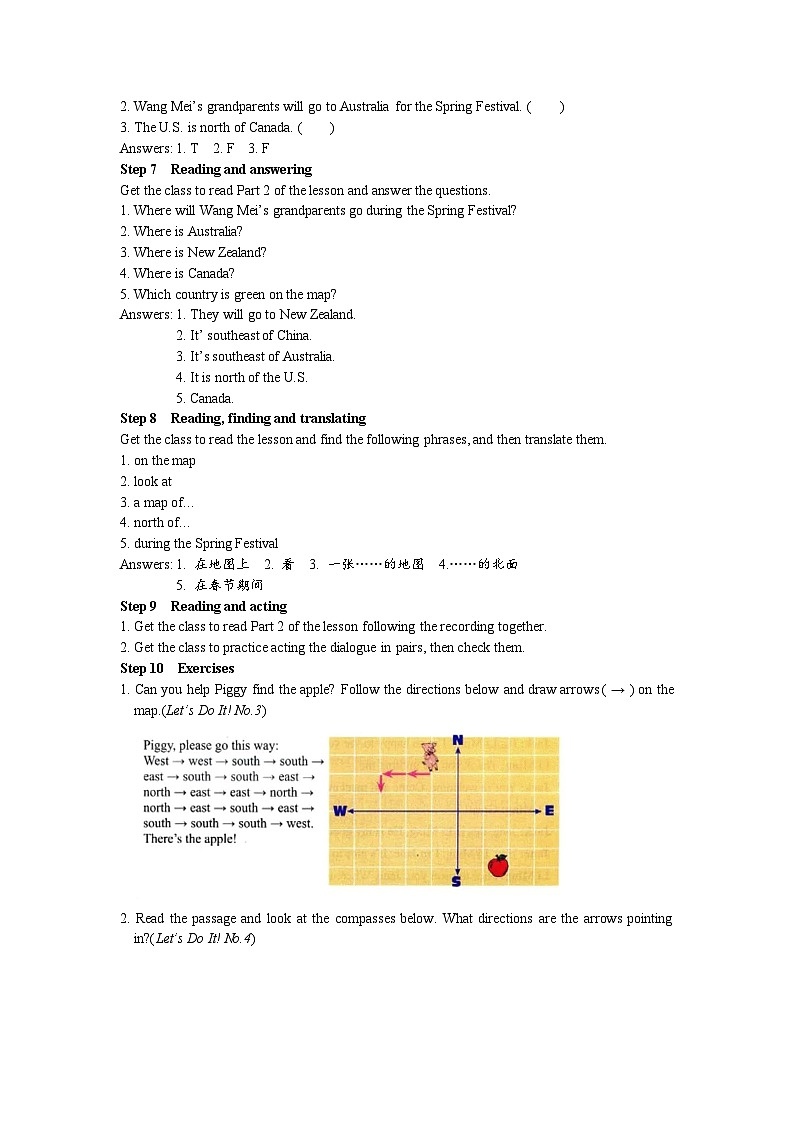 冀教版 初中英语 七年级上册  Unit 8 Countries around the world Lesson 43 Directions教案03