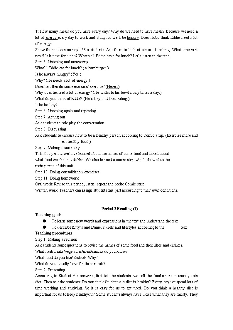 牛津译林版 初中英语 七年级上册 Unit 6 Food and lifestyle 全单元教案（8课时）+全单元课时练习（无答案）02