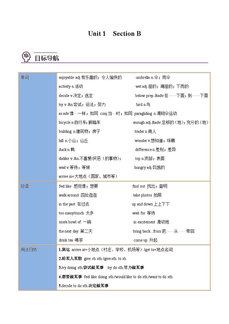 【同步讲义】人教版英语八年级上册-Unit 1 Section B 讲义01