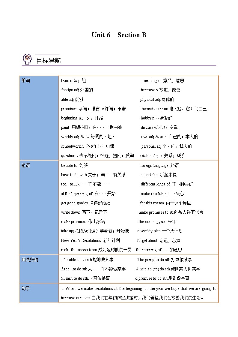 【同步讲义】人教版英语八年级上册-Unit 6 Section B 讲义01