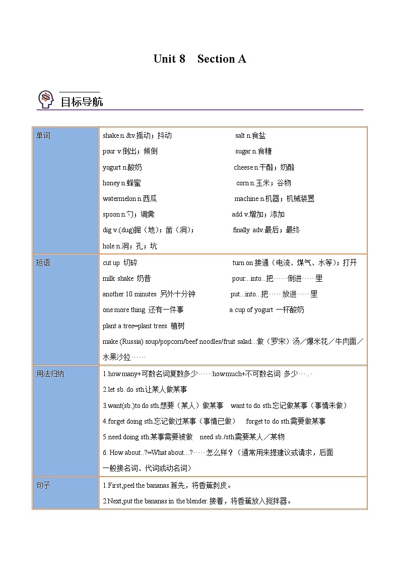 【同步讲义】人教版英语八年级上册-Unit 8 Section A 讲义01