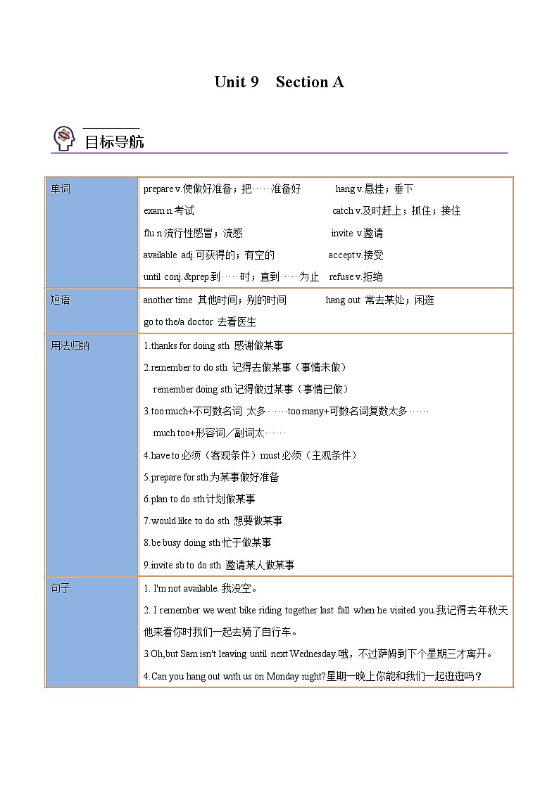 【同步讲义】人教版英语八年级上册-Unit 9 Section+A 讲义01