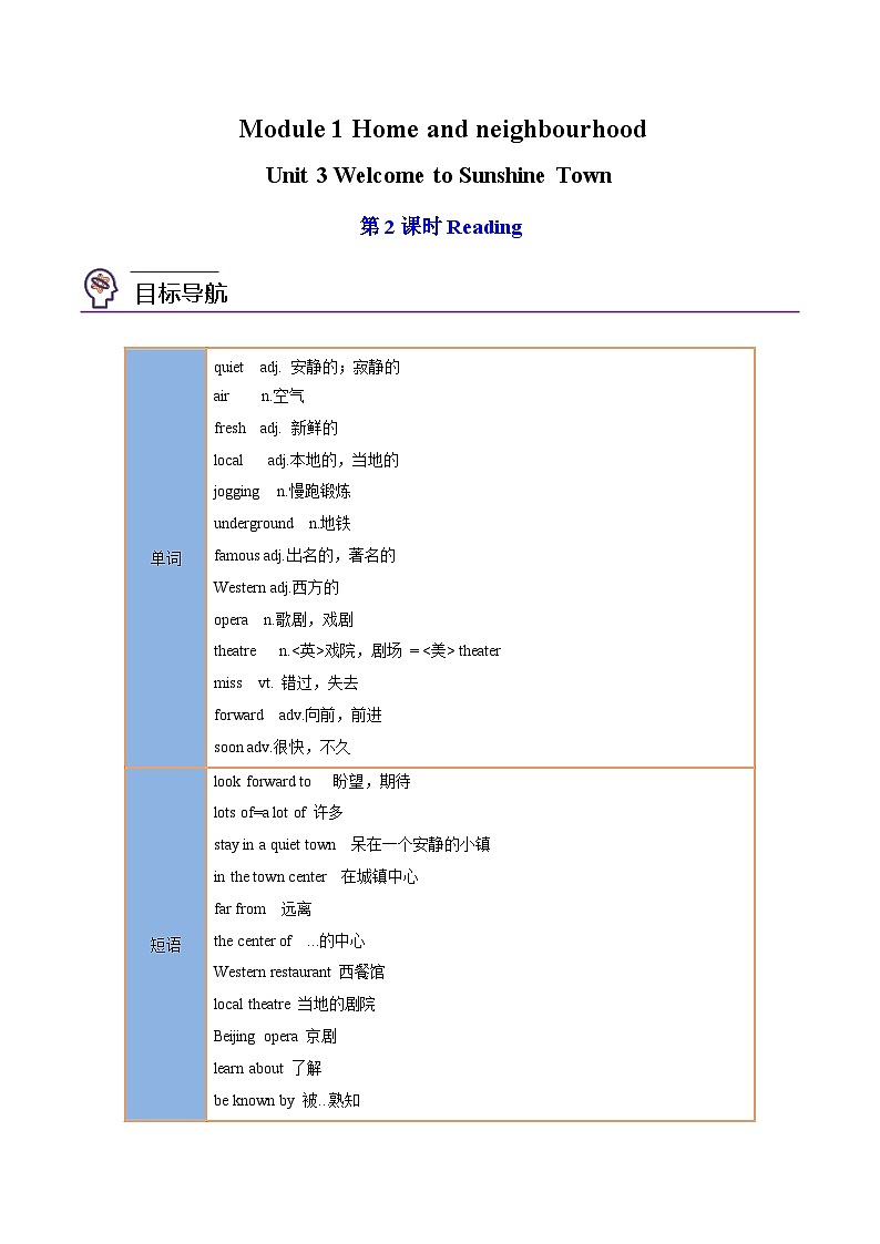 【同步讲义】牛津译林版英语七年级下册-Unit3 第2课时 Reading  讲义（知识精讲+同步练习）（学生版）第1页