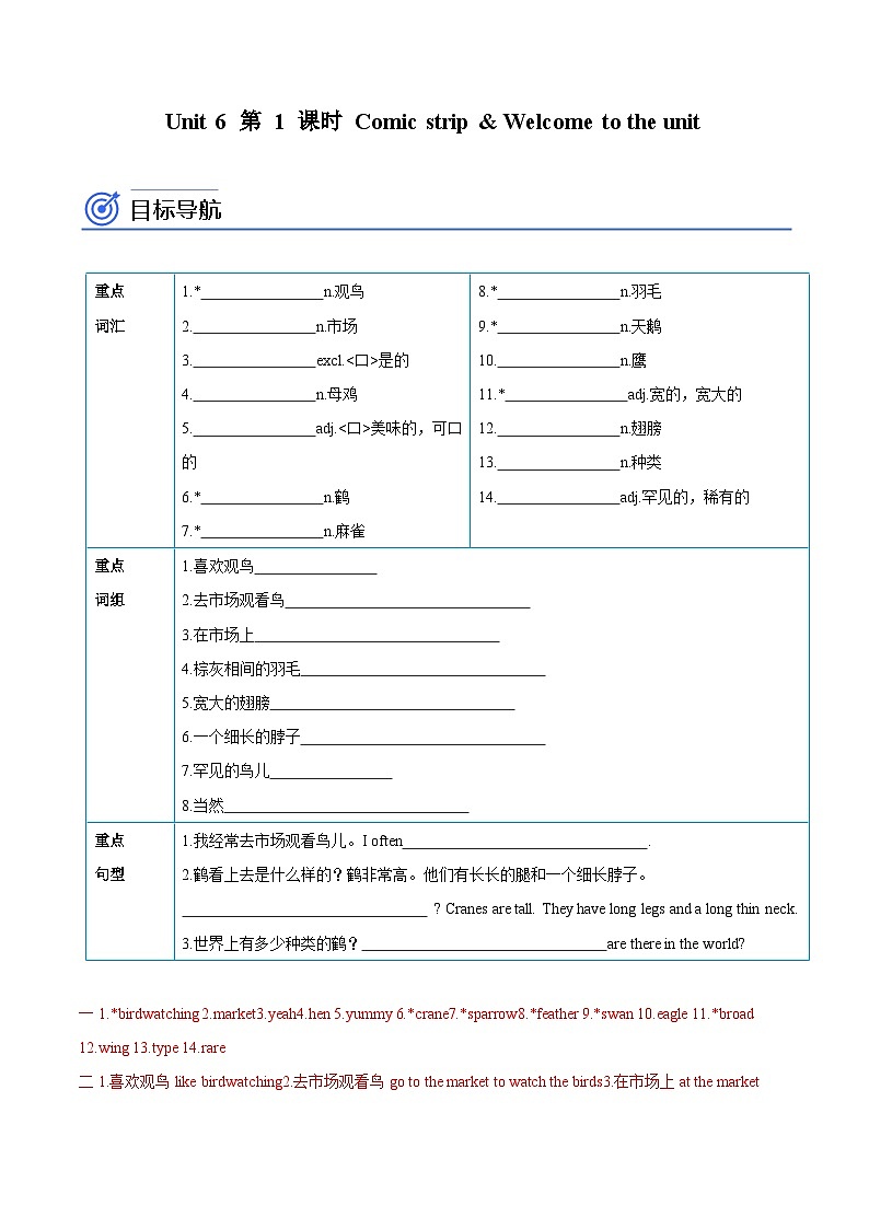 【同步讲义】牛津译林版英语八年级上册-Unit 6 第 1 课时 Comic strip & Welcome to the unit 讲义（知识精讲+分层练习）01