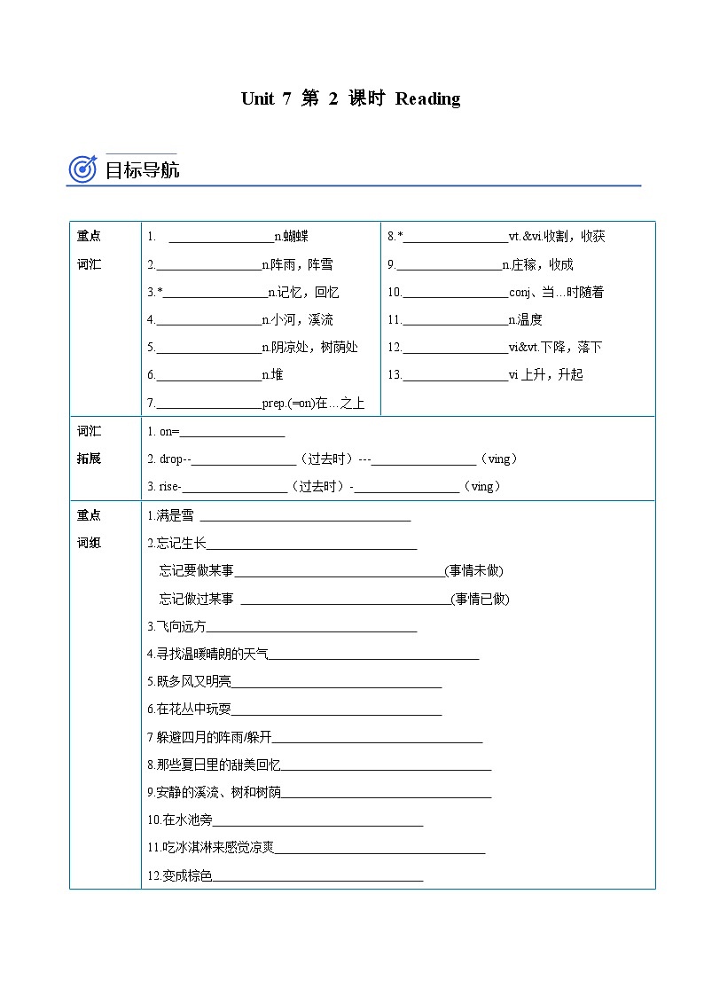 【同步讲义】牛津译林版英语八年级上册-Unit 7 第 2 课时 Reading 讲义（知识精讲+分层练习）（学生版）第1页