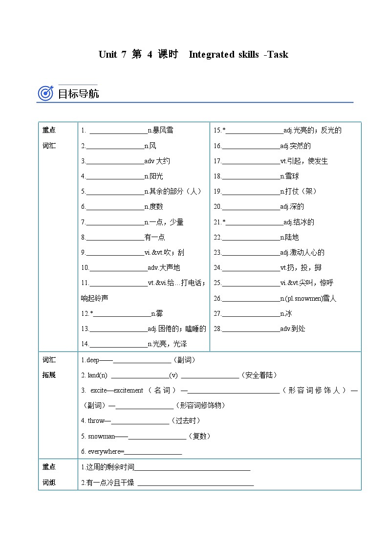 【同步讲义】牛津译林版英语八年级上册-Unit 7 第 4 课时  Integrated skills -Task 讲义（知识精讲+分层练习）01